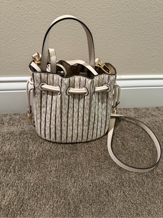 Michael Kors Handbags - Michael Kors Cream Textured Mini Drawstring Bucket Bag with Top Handle